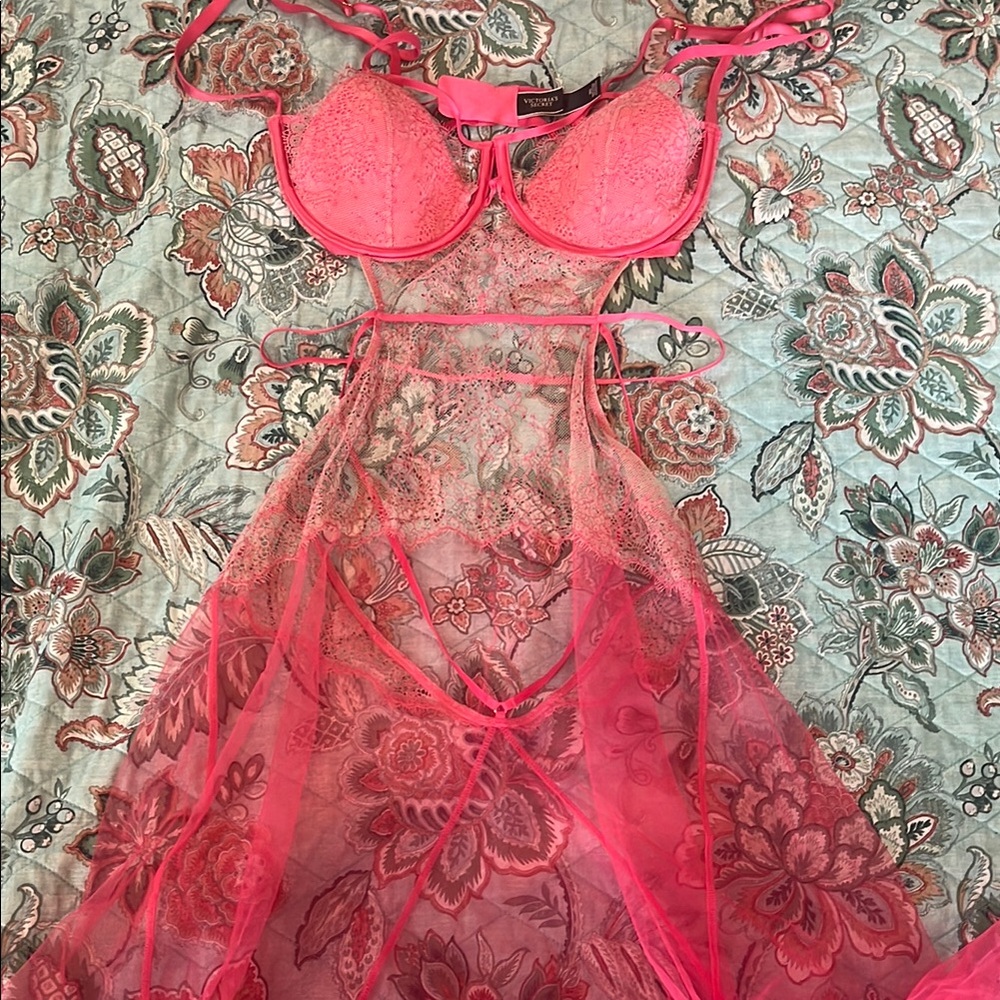 Victoria's Secret Pink Sheer Lace Lingerie dress.